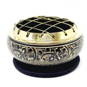 Black Carved Brass Screen Charcoal Burner 2.75"